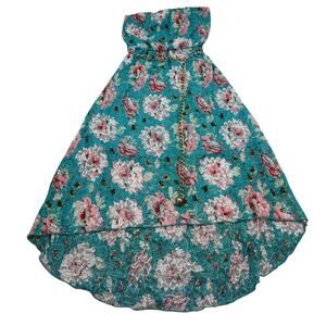 Diva Apparel Dress Womens S Blue Floral Mesh Strapless Belted High Low Outwear